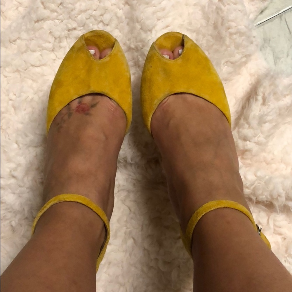 Mustard Yellow Suede Platform Heels